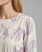Women's Maxi Dress with Balloon Sleeves and Ruffle Hem - Close-Up Detail