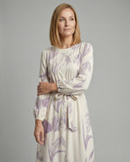 Women's Maxi Dress with Balloon Sleeves and Ruffle Hem - Upper Body View