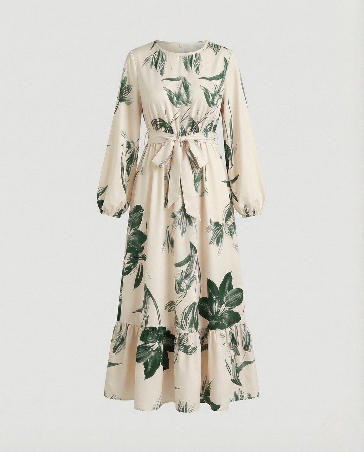 Women's Maxi Dress with Balloon Sleeves and Ruffle Hem
