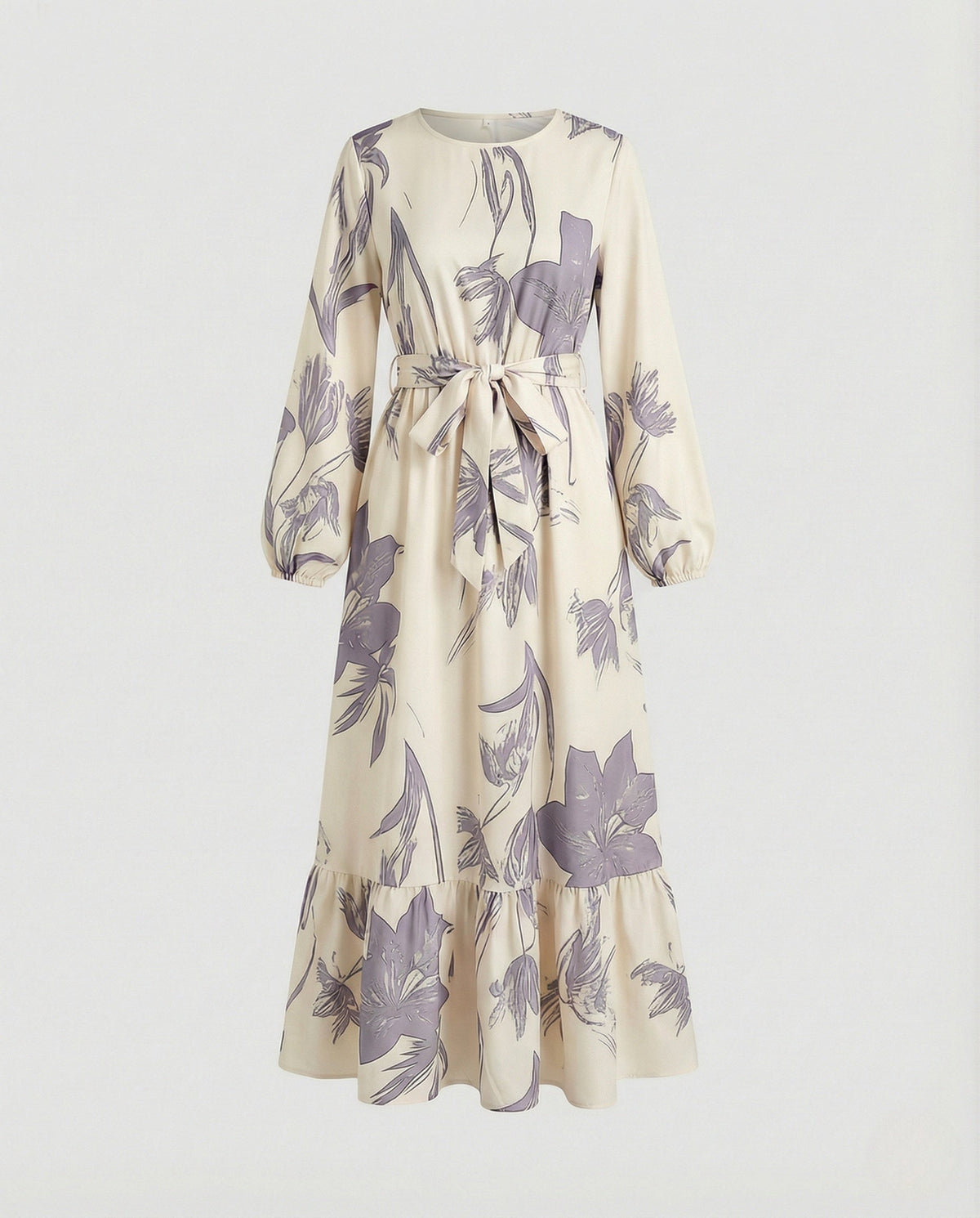 Women's Maxi Dress with Balloon Sleeves and Ruffle Hem