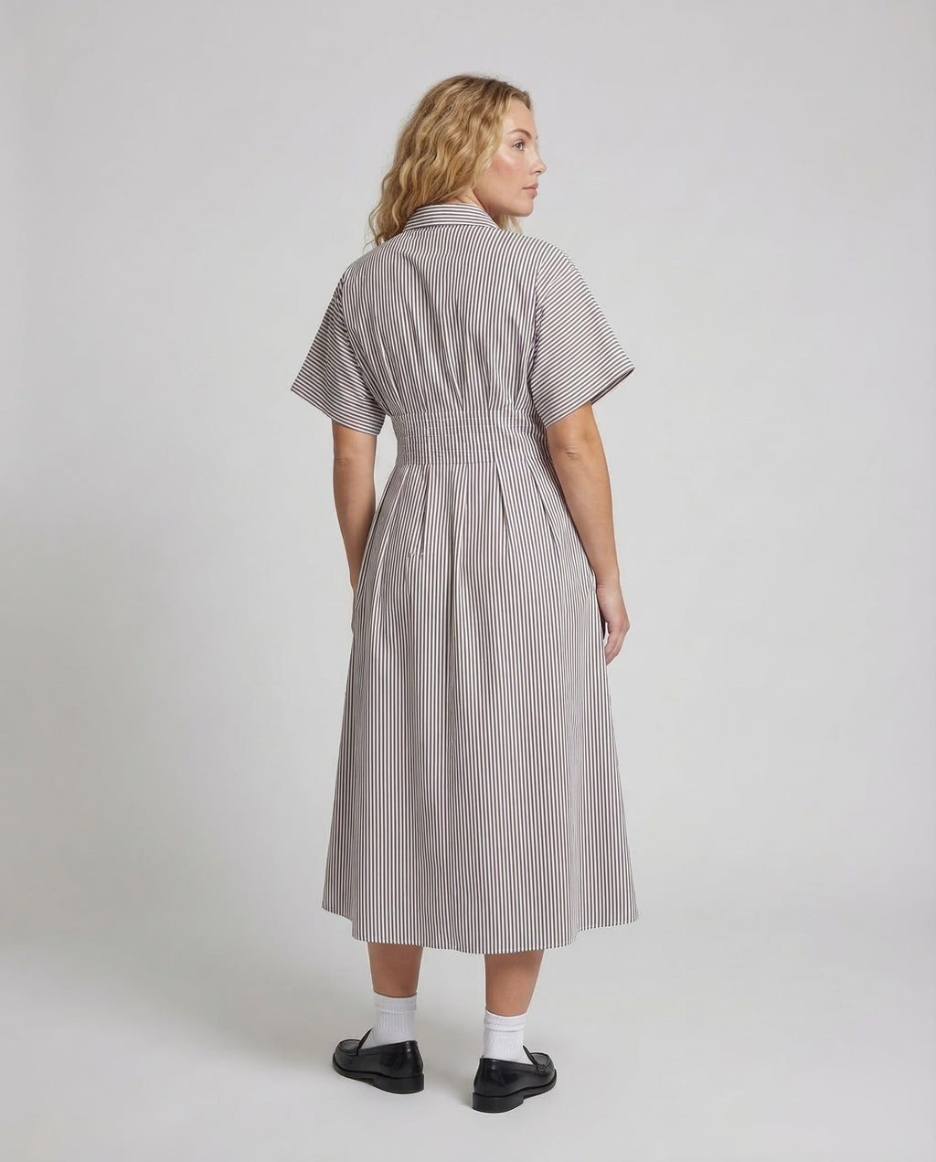 Women's Striped Shirt Dress with Button Placket - Back View