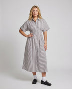 Women's Striped Shirt Dress with Button Placket - Front View
