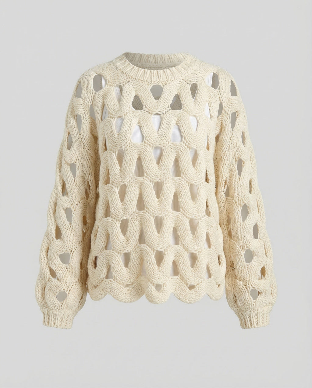 Women's Oversized Knit Sweater with Hole Pattern