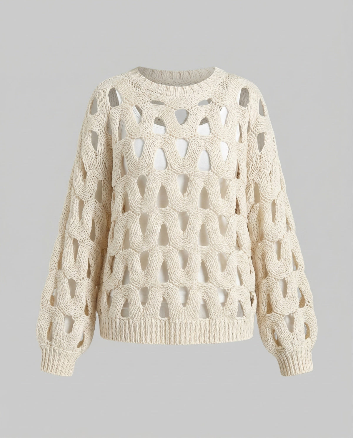 Women's Oversized Knit Sweater with Hole Pattern