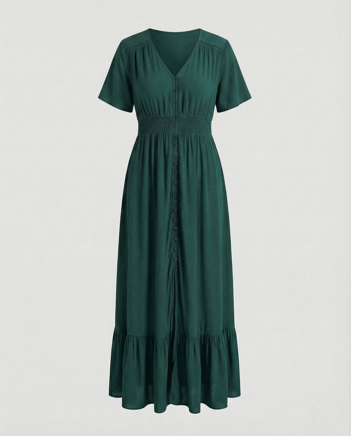 Women's Maxi Dress with Button Placket and Tiered Ruffle