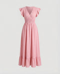 Women's Maxi Dress with V-Neck and Ruffled Sleeves