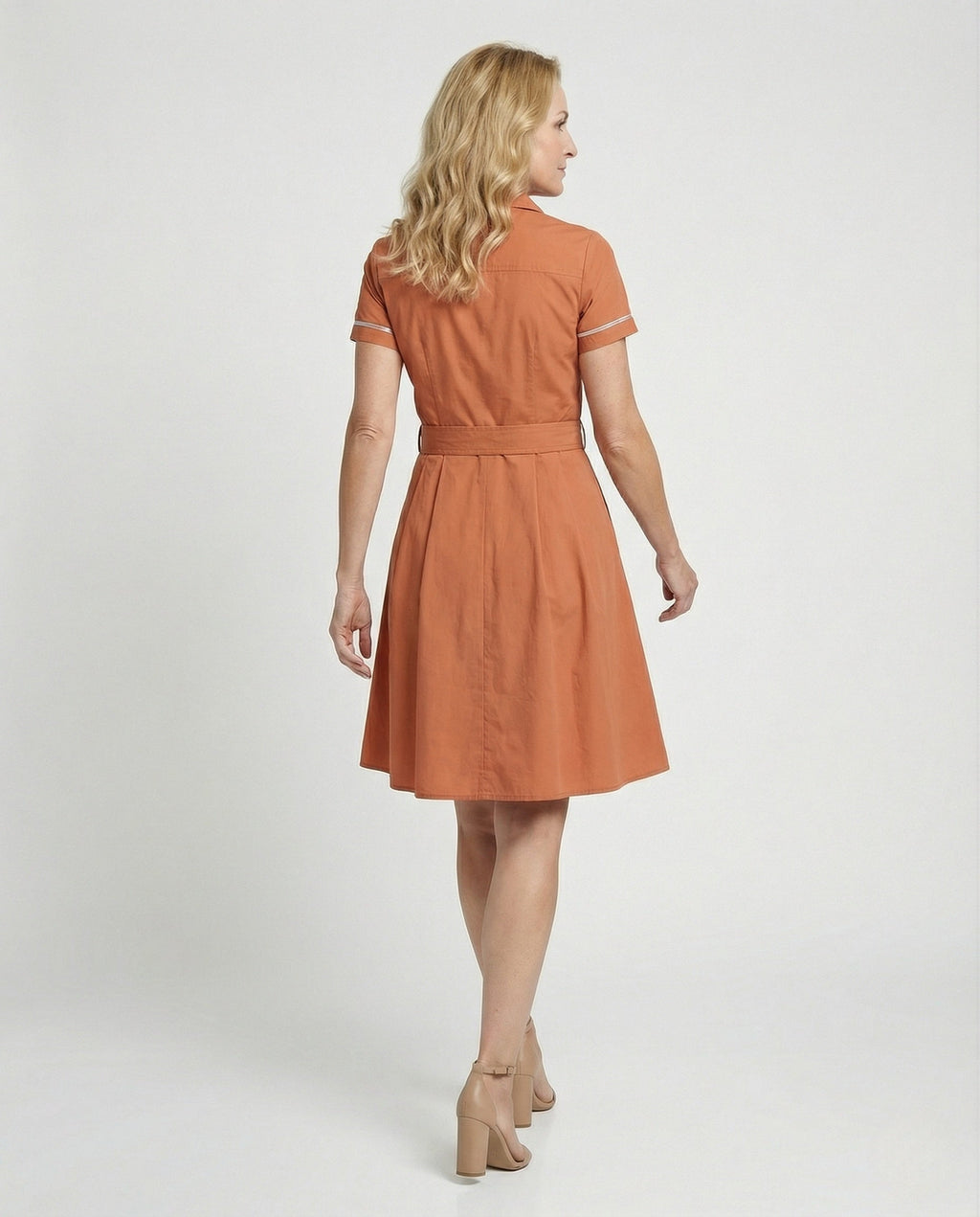 Women's A-Line Dress with Stand-Up Collar - Back View