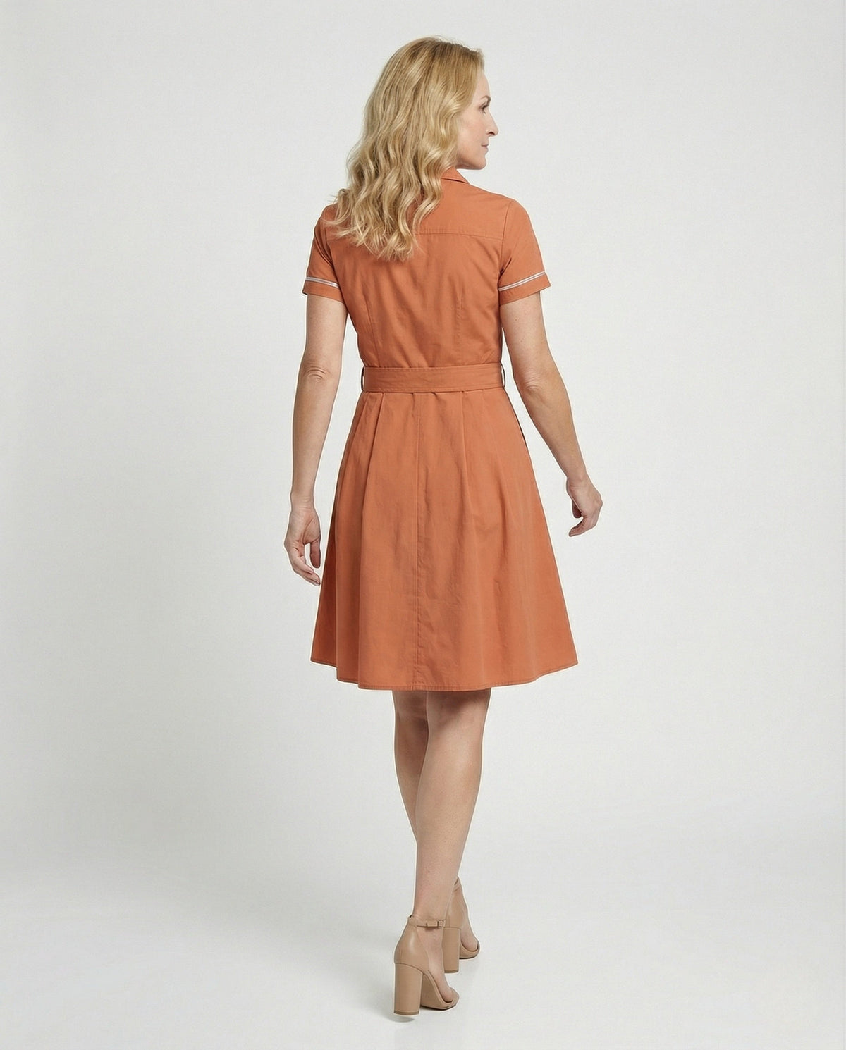 Women's A-Line Dress with Stand-Up Collar - Back View