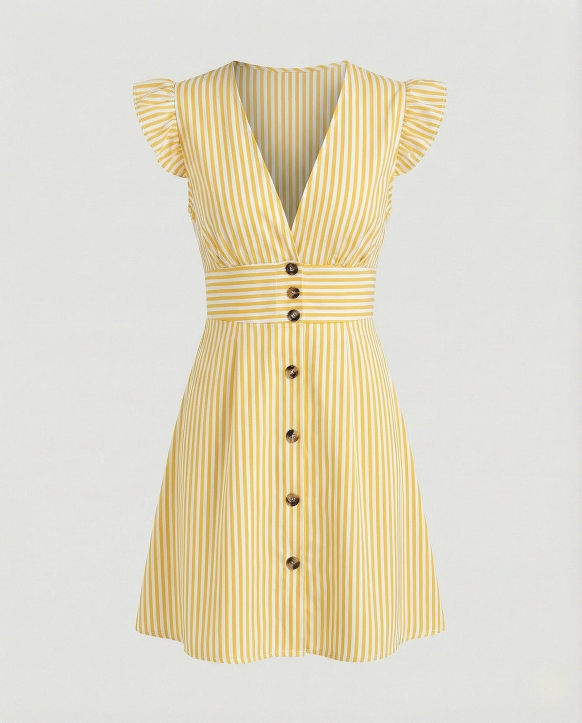 Women's Summer Dress with Ruffle Sleeves and Button Placket –