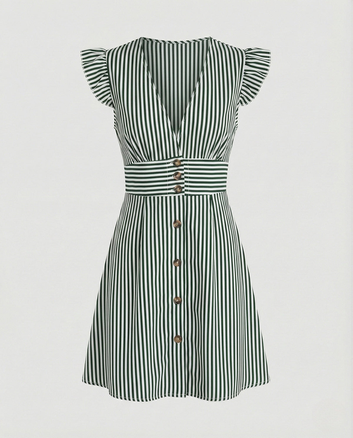 Women's Summer Dress with Ruffle Sleeves and Button Placket –