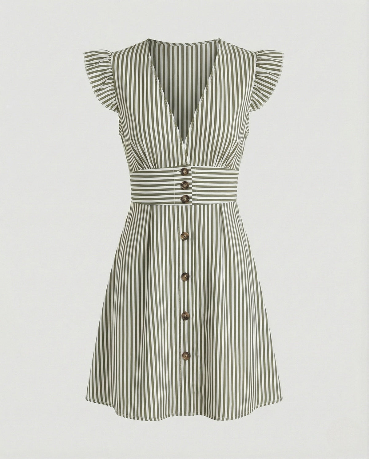 Women's Summer Dress with Ruffle Sleeves and Button Placket –
