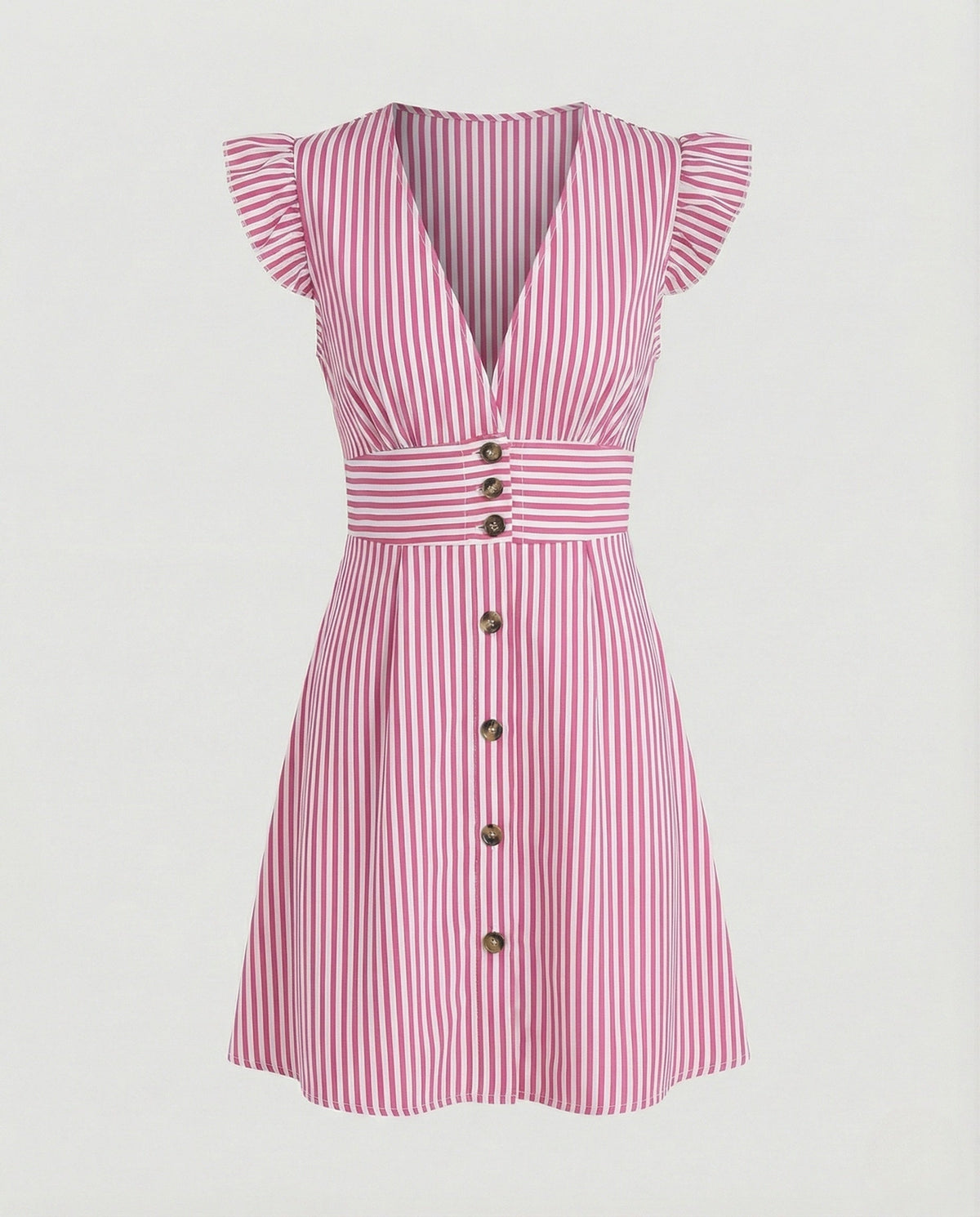 Women's Summer Dress with Ruffle Sleeves and Button Placket –