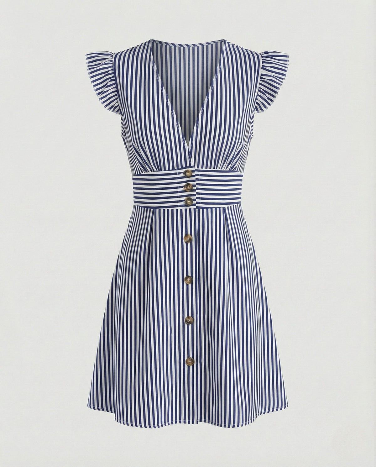 Women's Summer Dress with Ruffle Sleeves and Button Placket –