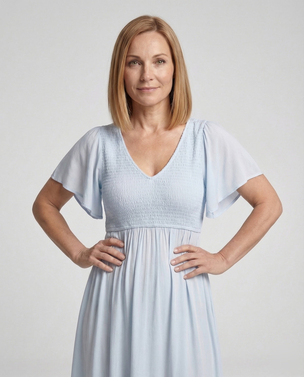 Women's Maternity and Nursing Dress with Empire Waist - Upper Body View