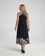 Women's Sleeveless A-Line Midi Dress with Floral Border - Back View