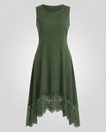 Women's Sleeveless Maxi Dress with Lace Appliqué and Asymmetric Hem