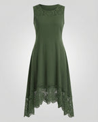 Women's Sleeveless Maxi Dress with Lace Appliqué and Asymmetric Hem