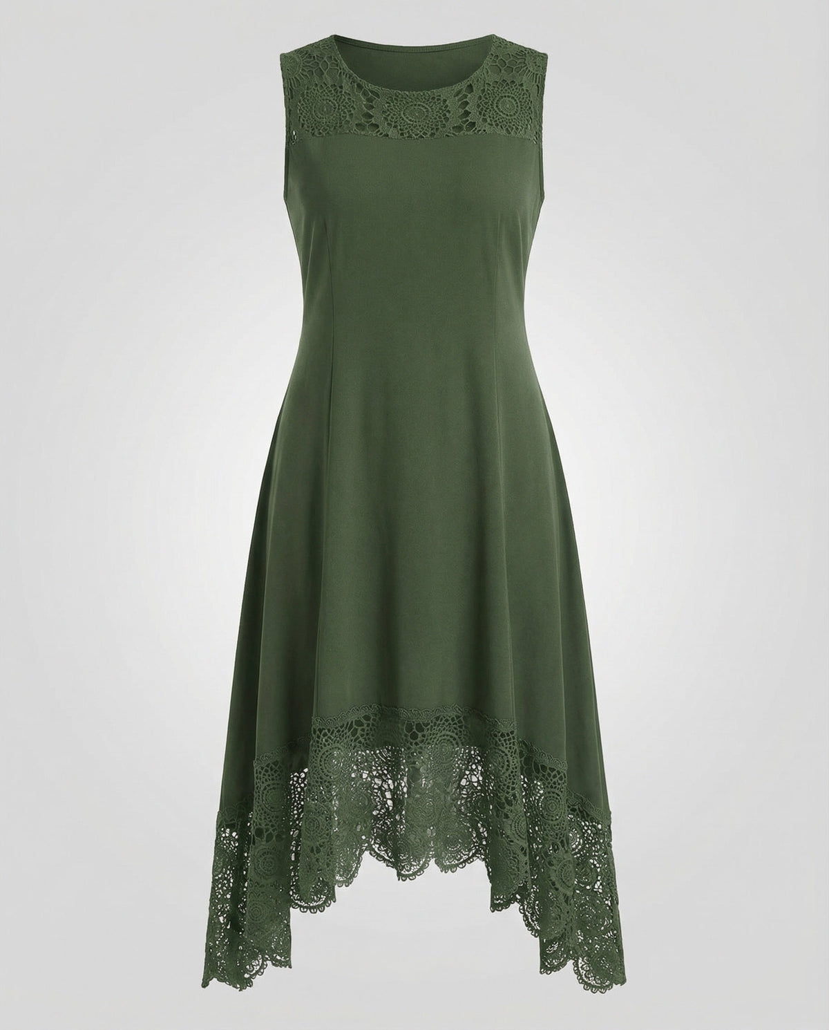 Women's Sleeveless Maxi Dress with Lace Appliqué and Asymmetric Hem