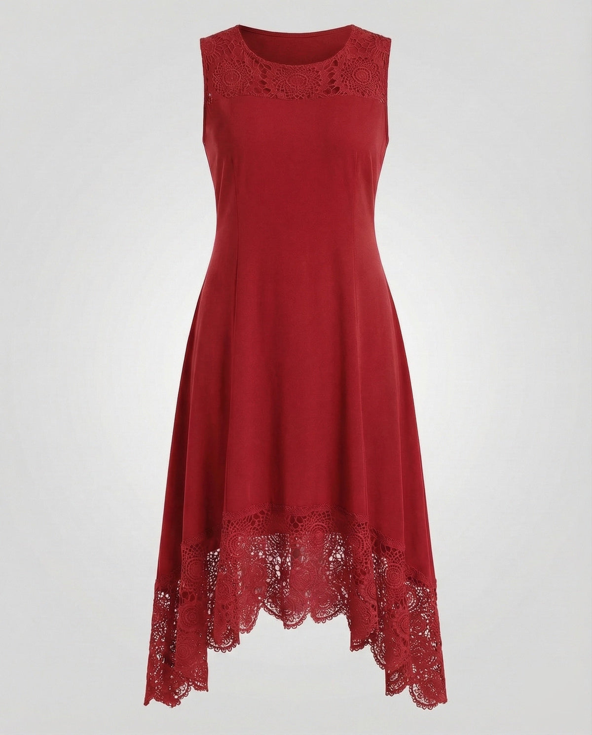 Women's Sleeveless Maxi Dress with Lace Appliqué and Asymmetric Hem