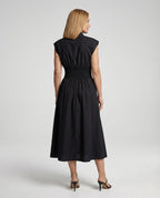 Women's Midi Dress with Front Zipper and Smocked Waist - Back View