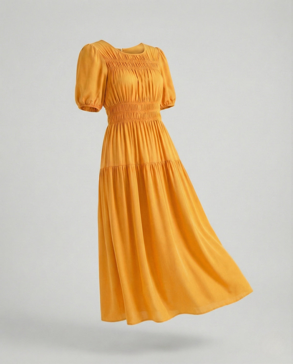 Women's Midi Dress with Smocked Waist and Balloon Sleeves