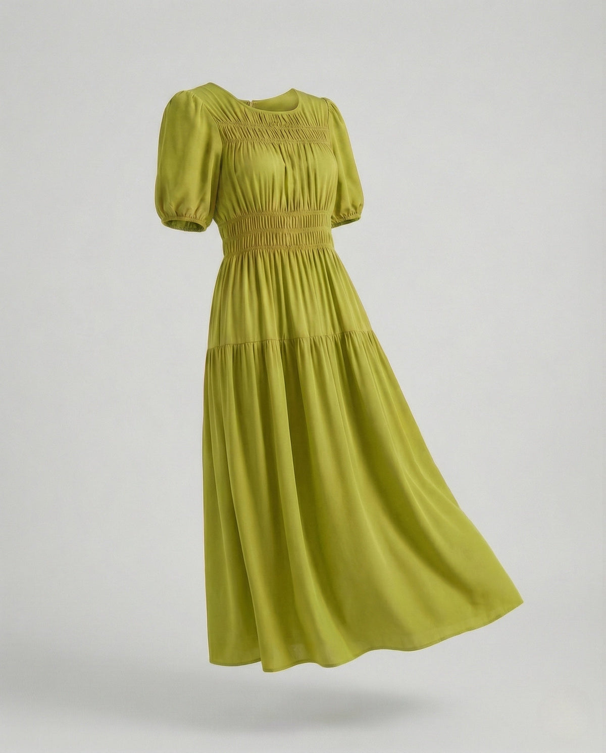 Women's Midi Dress with Smocked Waist and Balloon Sleeves