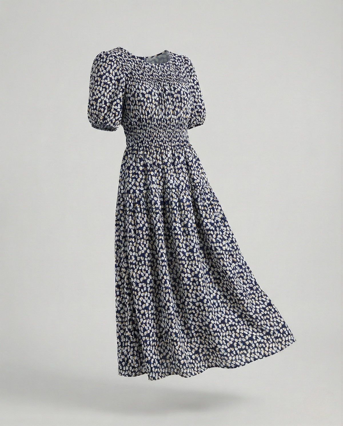 Women's Midi Dress with Smocked Waist and Balloon Sleeves