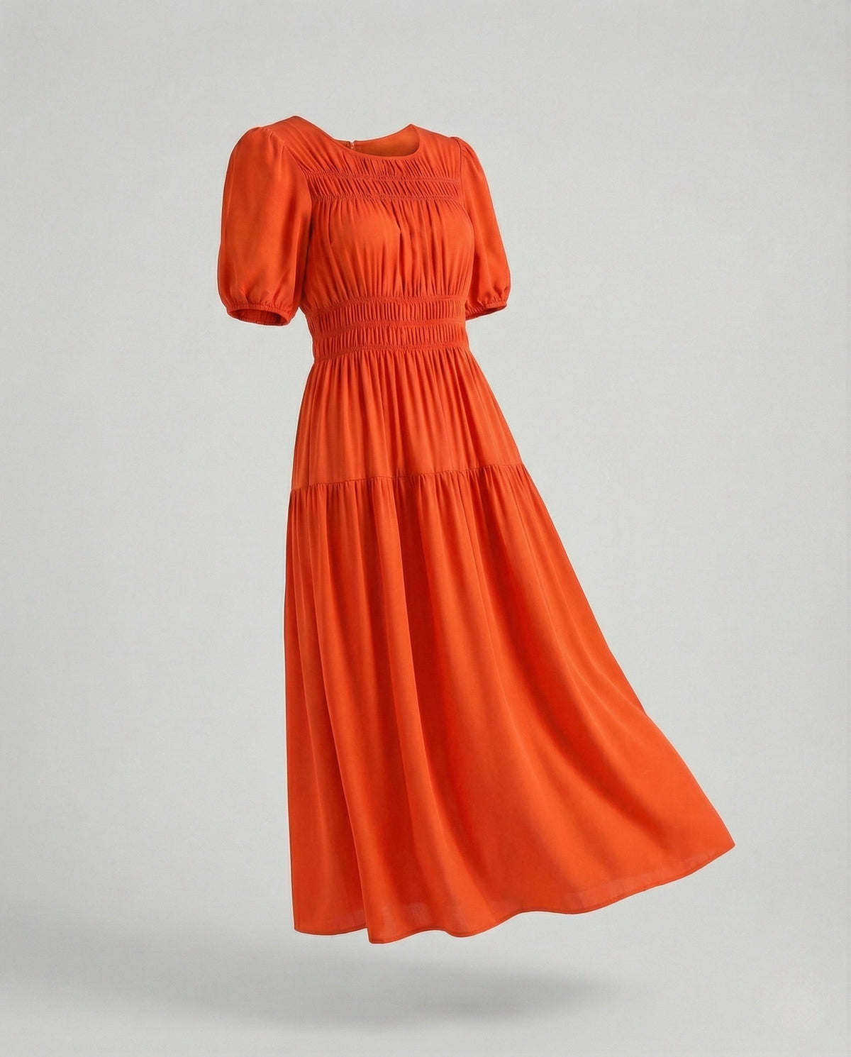 Women's Midi Dress with Smocked Waist and Balloon Sleeves