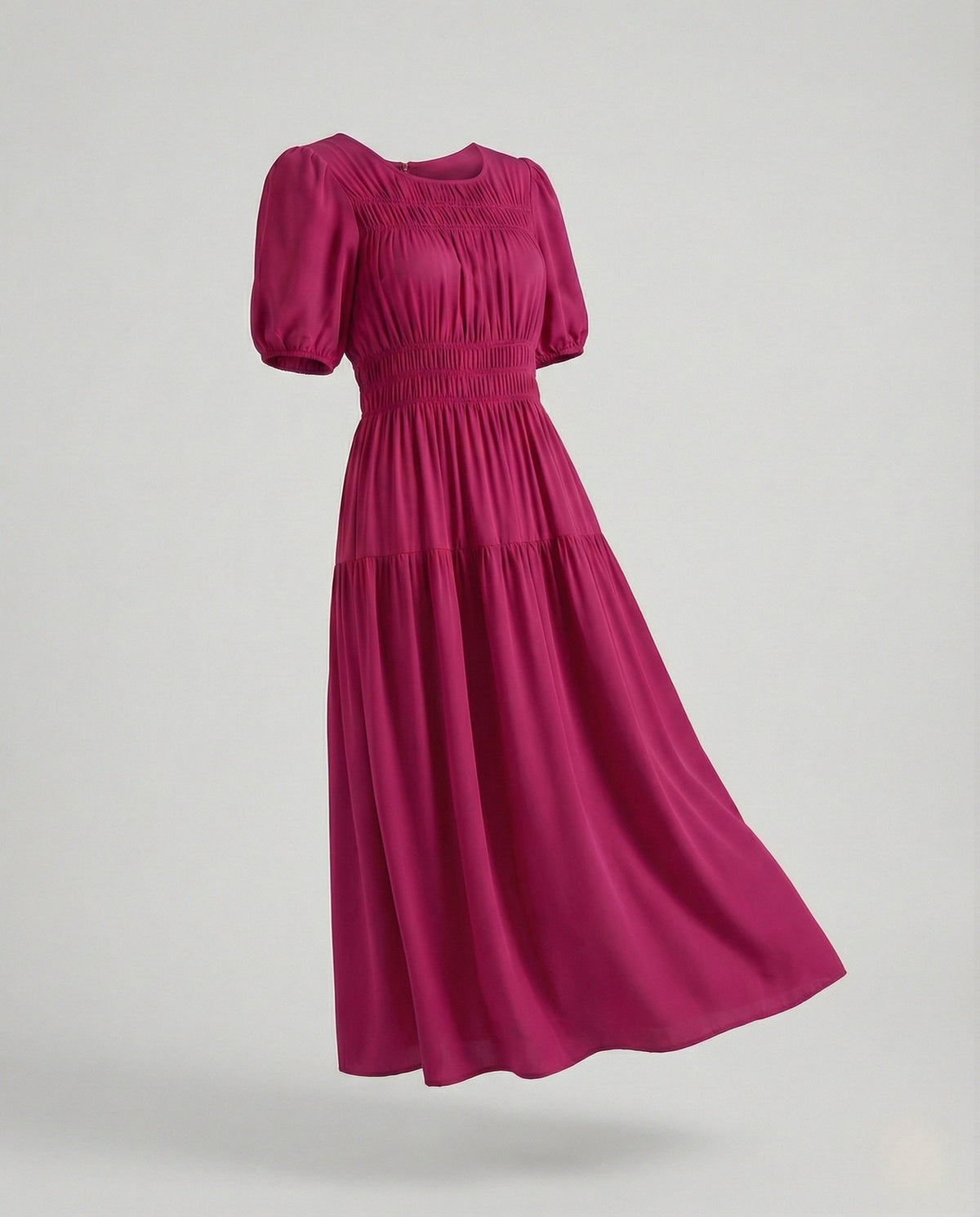 Women's Midi Dress with Smocked Waist and Balloon Sleeves
