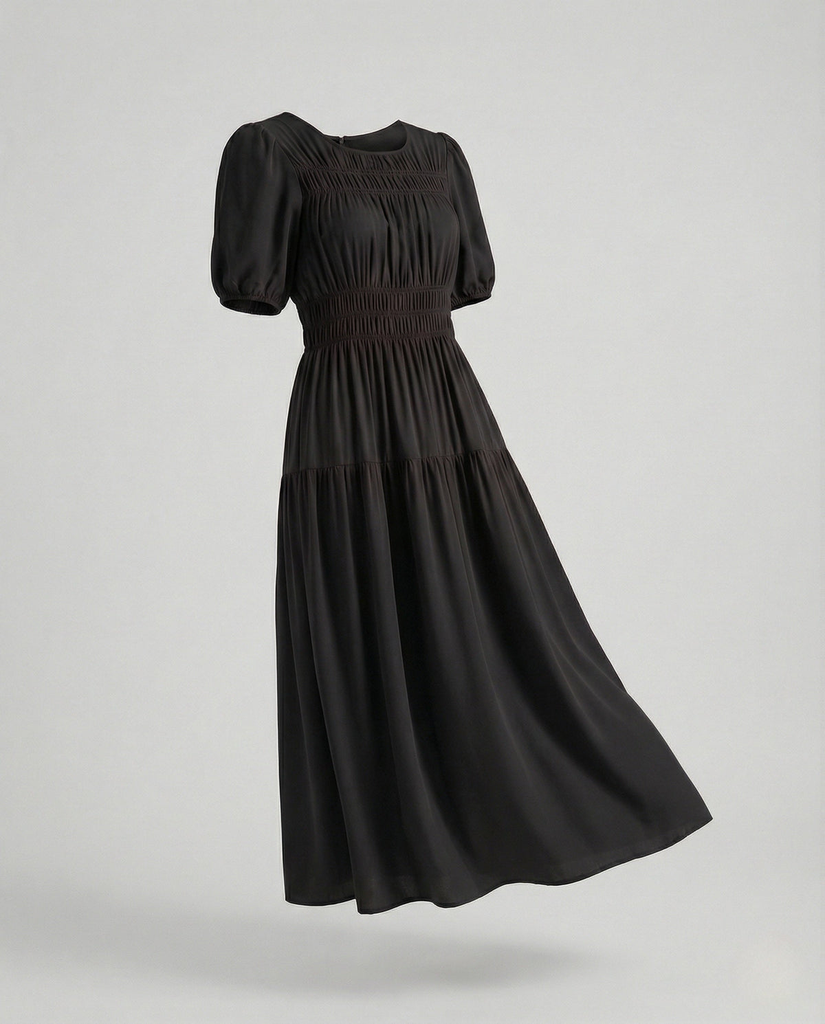Women's Midi Dress with Smocked Waist and Balloon Sleeves