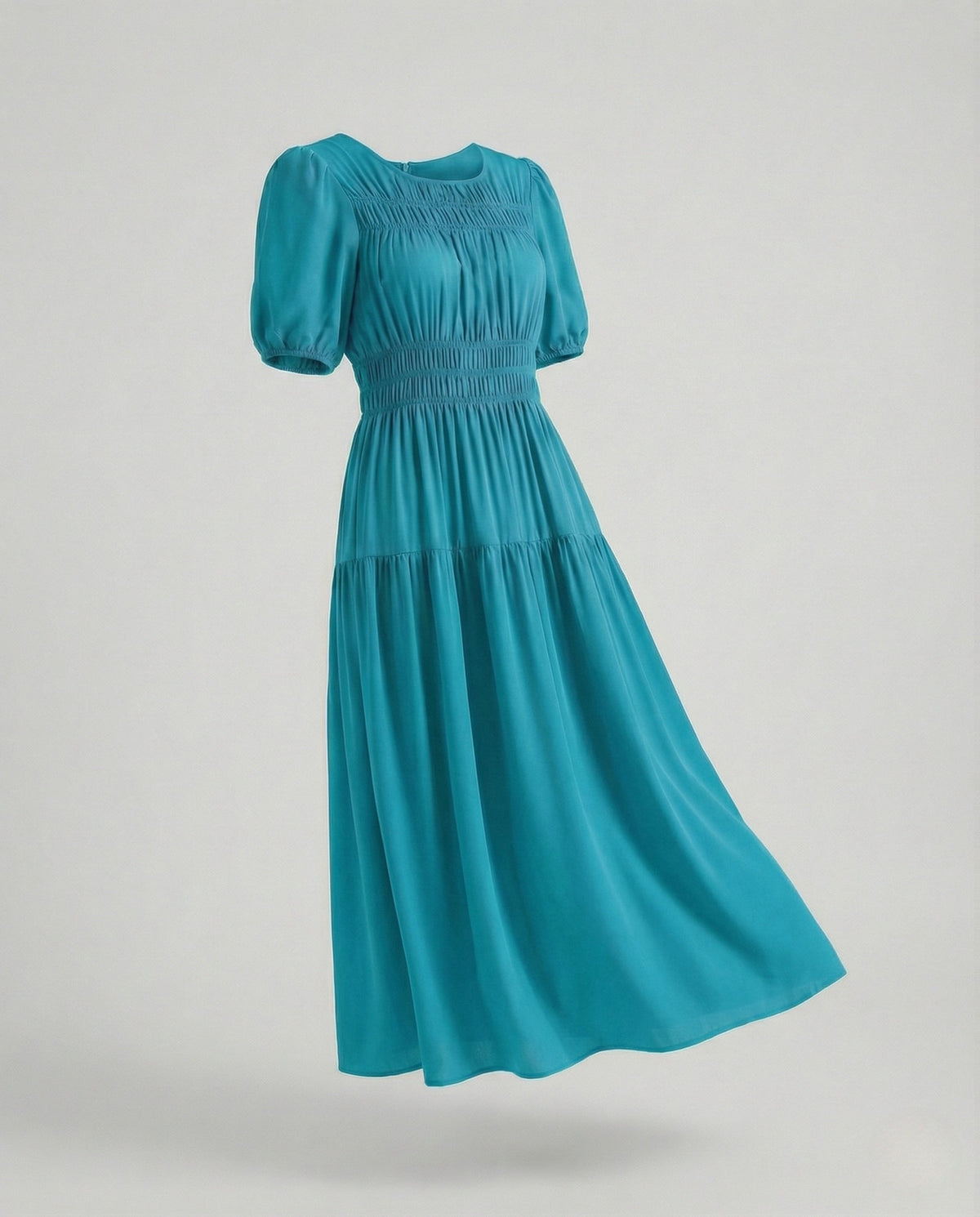 Women's Midi Dress with Smocked Waist and Balloon Sleeves