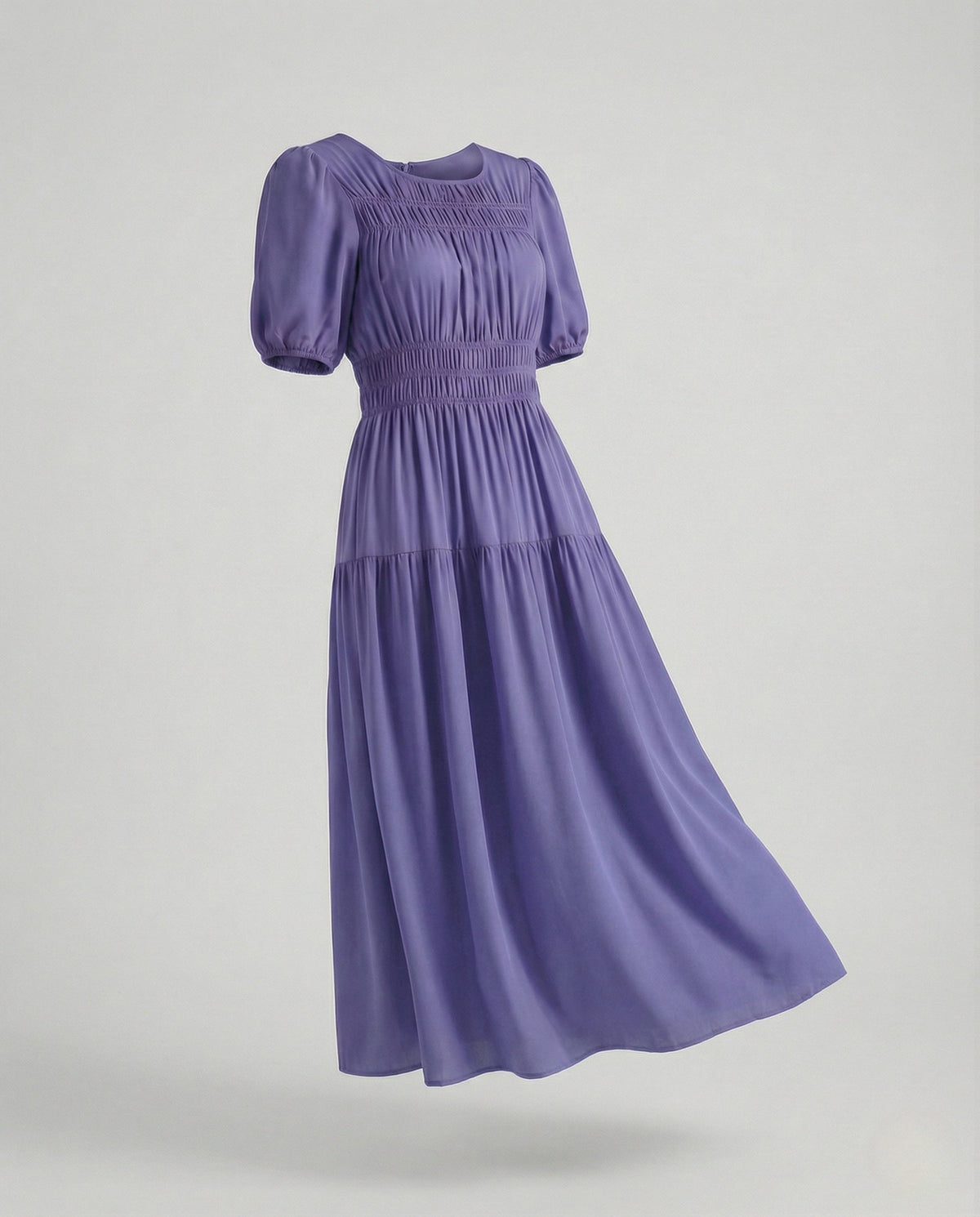 Women's Midi Dress with Smocked Waist and Balloon Sleeves