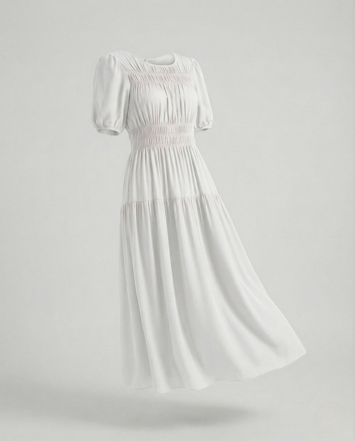 Women's Midi Dress with Smocked Waist and Balloon Sleeves