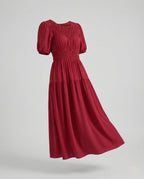 Women's Midi Dress with Smocked Waist and Balloon Sleeves