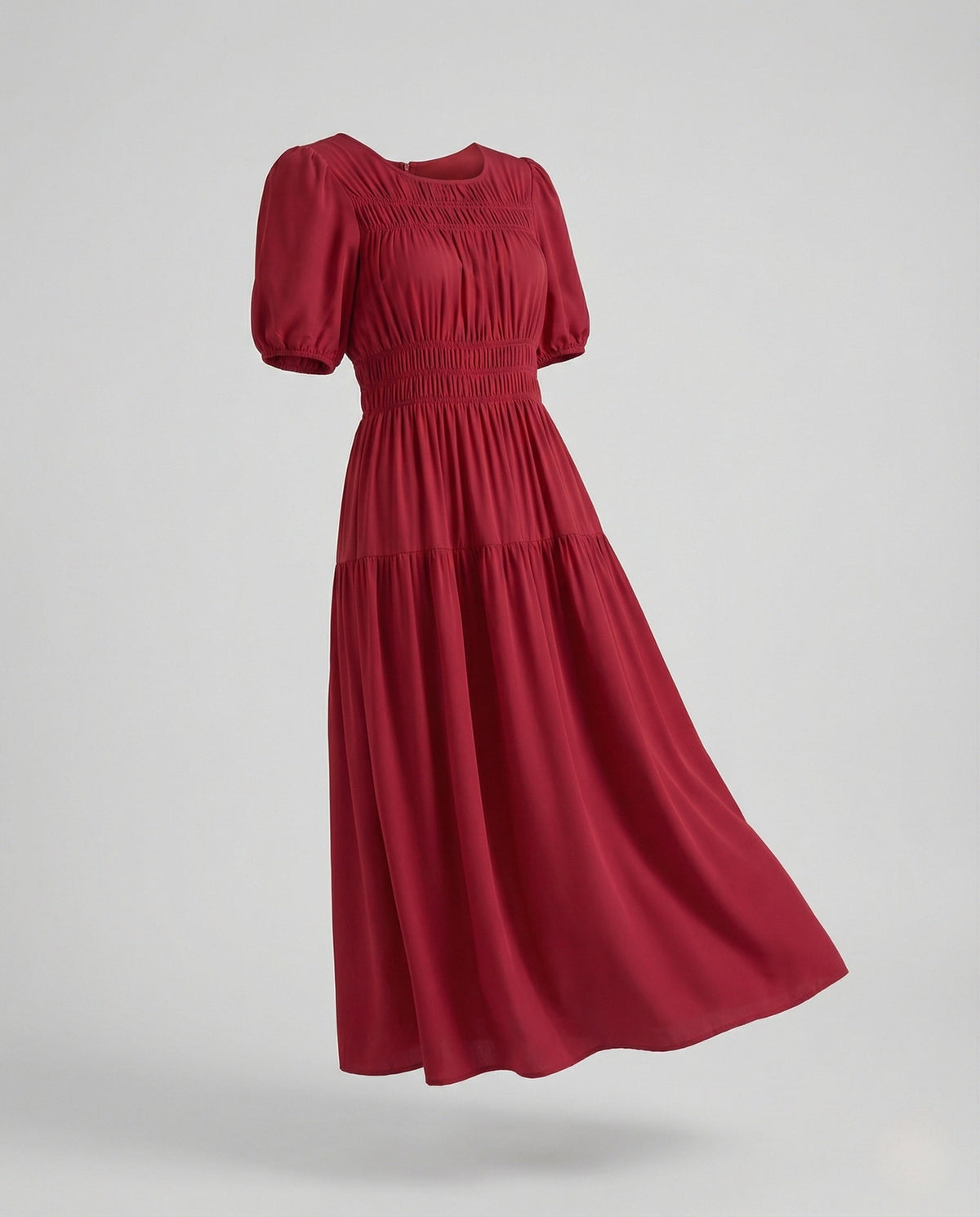 Women's Midi Dress with Smocked Waist and Balloon Sleeves