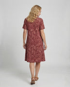 Women's Knee-Length A-Line Dress with Ornament Print - Back View