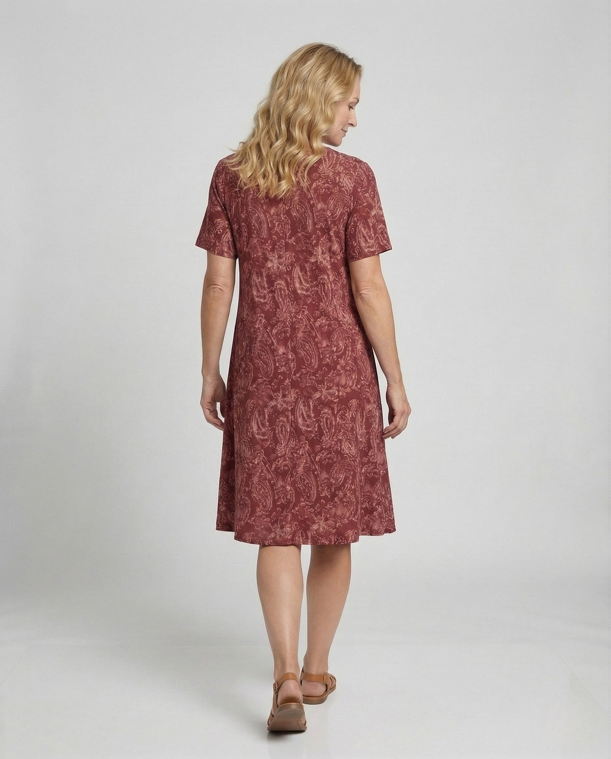 Women's Knee-Length A-Line Dress with Ornament Print - Back View