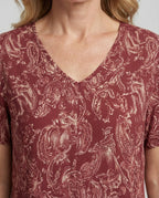 Women's Knee-Length A-Line Dress with Ornament Print - Close-Up Detail