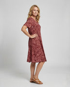 Women's Knee-Length A-Line Dress with Ornament Print - Front View