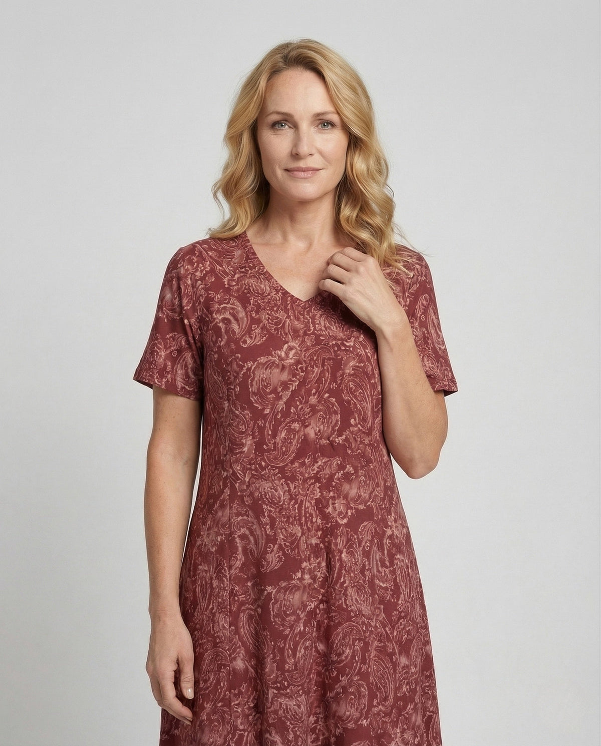 Women's Knee-Length A-Line Dress with Ornament Print - Upper Body View