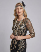 Women's Embroidered Evening Dress with Mesh and Embroidery - Upper Body View