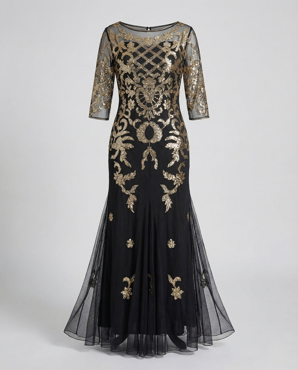 Women's Embroidered Evening Dress with Mesh and Embroidery
