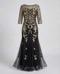 Women's Embroidered Evening Dress with Mesh and Embroidery