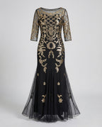 Women's Embroidered Evening Dress with Mesh and Embroidery