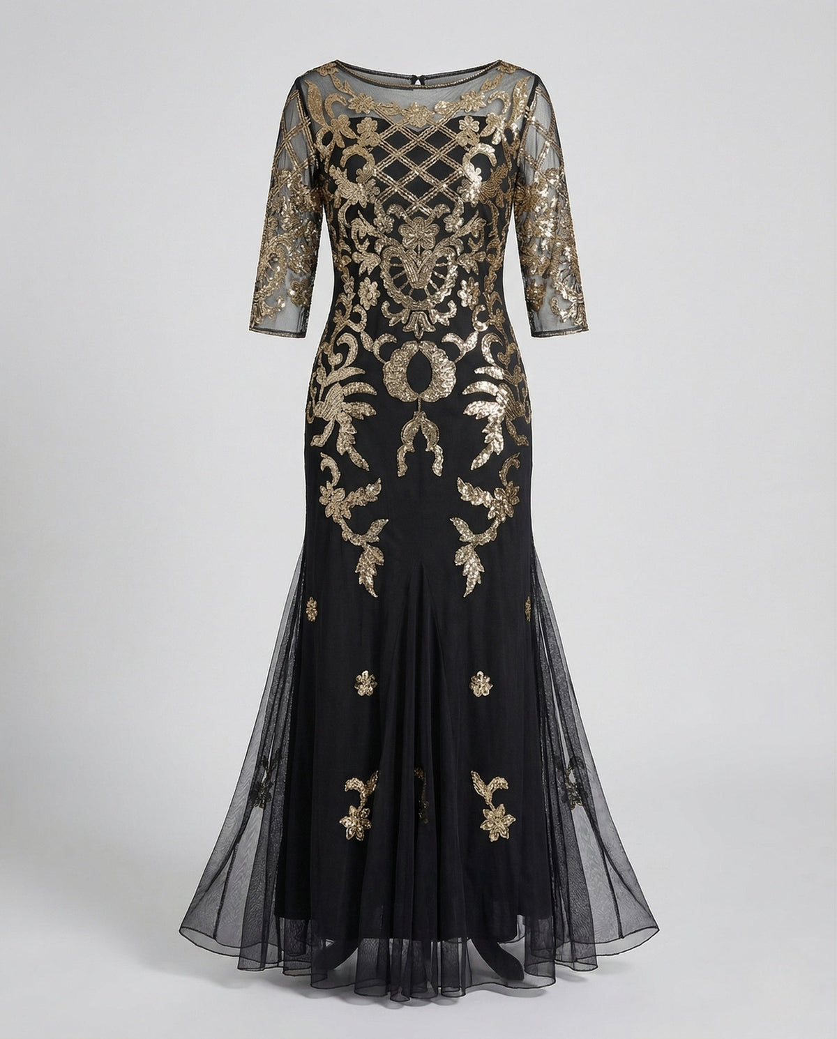 Women's Embroidered Evening Dress with Mesh and Embroidery