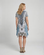 Women's Tunic Dress with Ornamental Pattern and Leg Slit - Back View