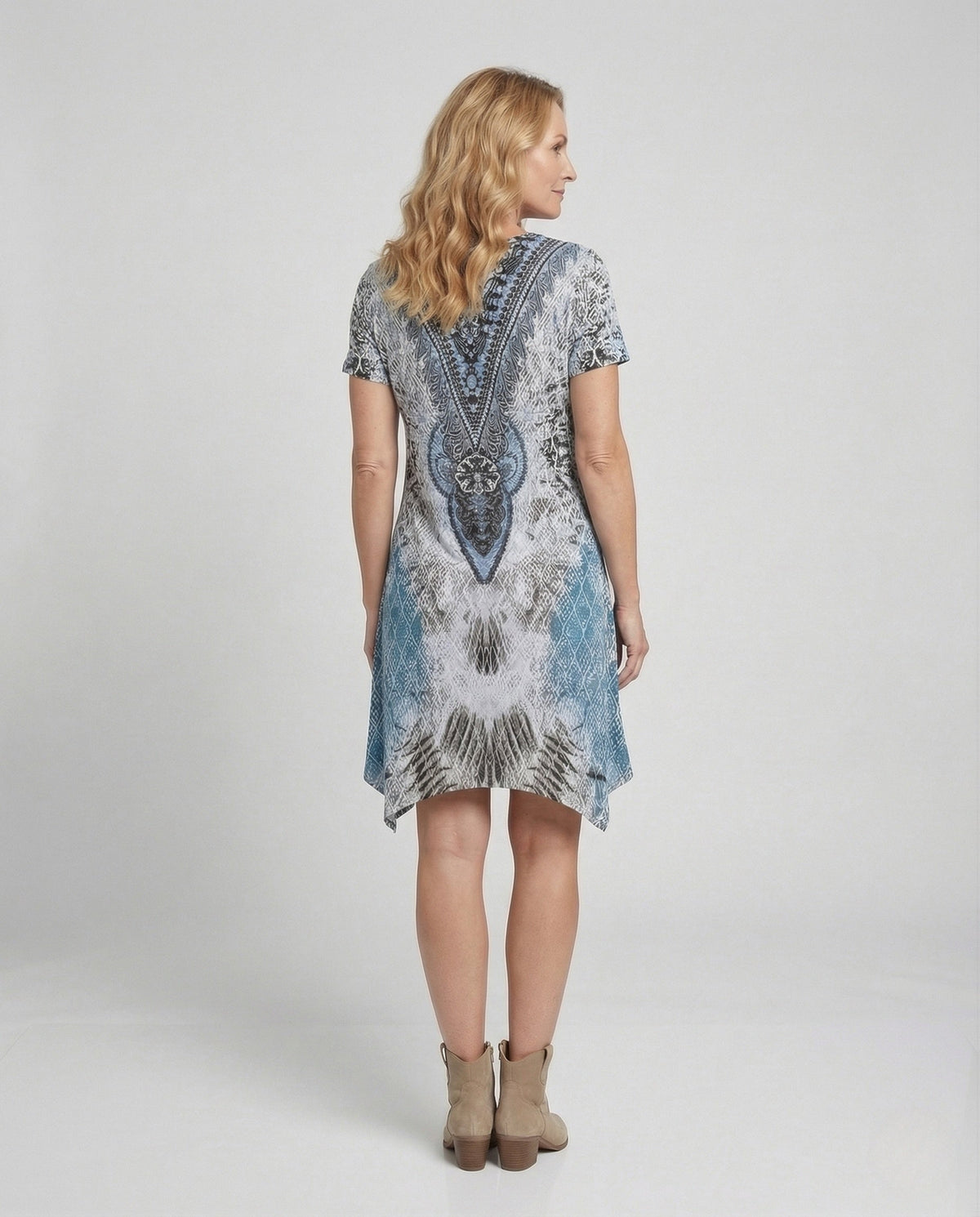 Women's Tunic Dress with Ornamental Pattern and Leg Slit - Back View