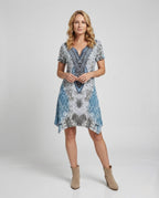 Women's Tunic Dress with Ornamental Pattern and Leg Slit - Front View