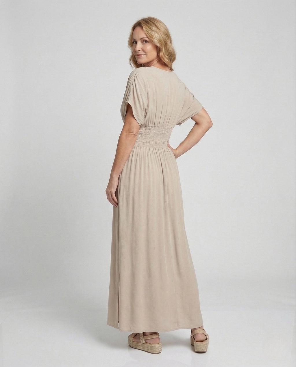 Women's Maxi Dress with Smocked Waist - Back View