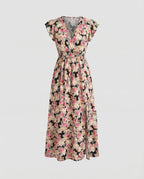 Women's Wrap Maxi Dress with Ruffle Tier